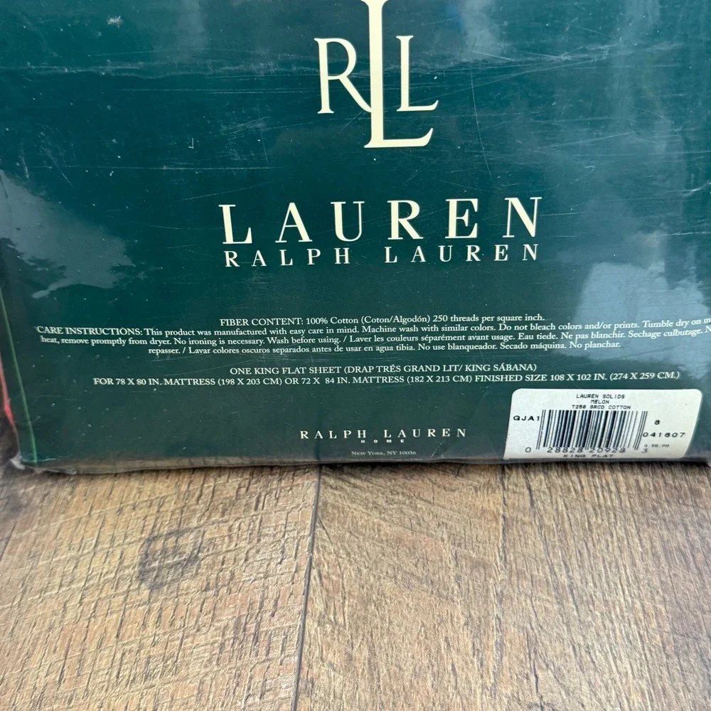Lauren Ralph Lauren King Flat Sheet Melon Solid 250TC Cotton New in Package